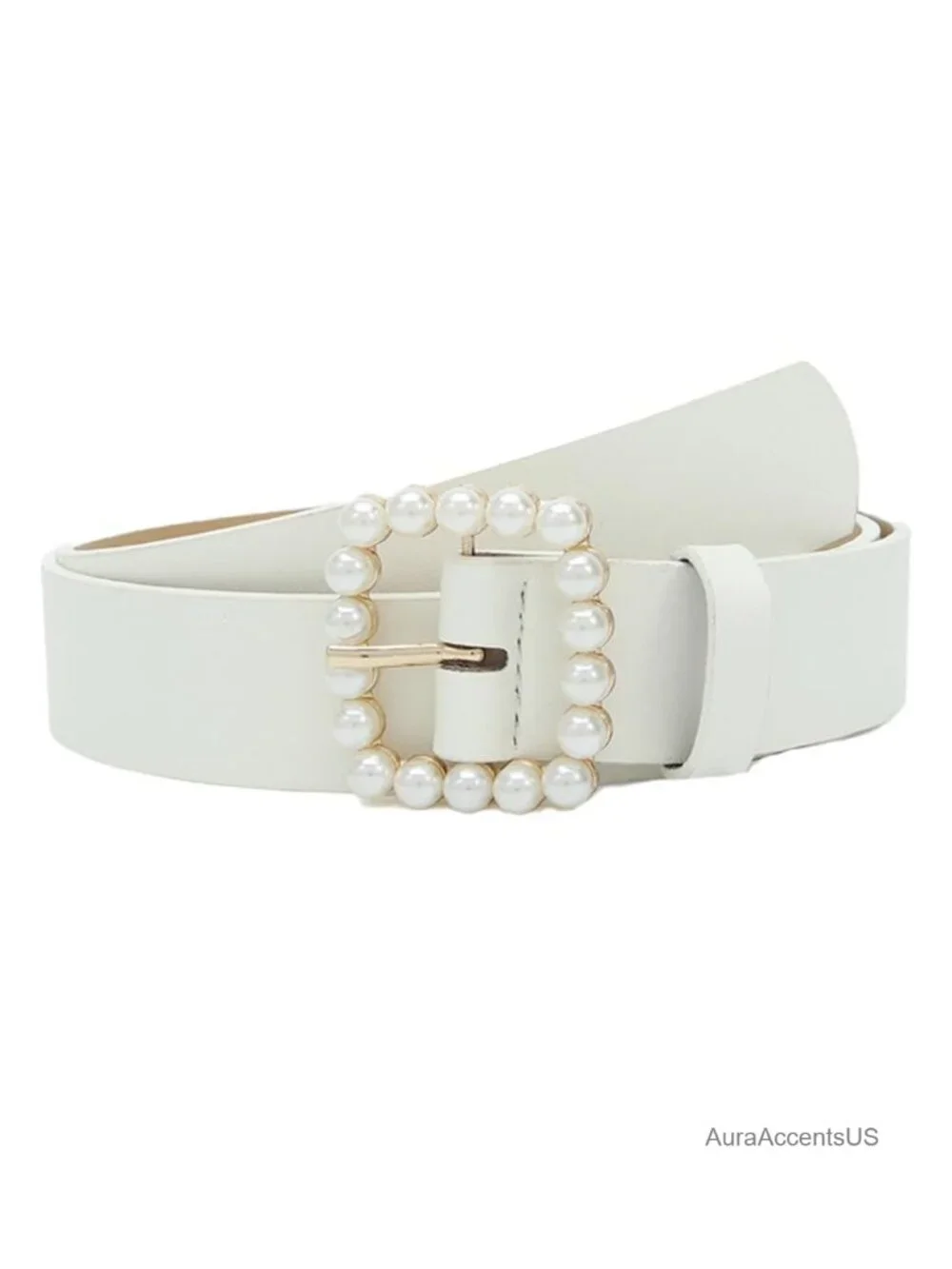 Elegant Pearl Buckle Faux Leather Belt for Jeans Dresses Pants